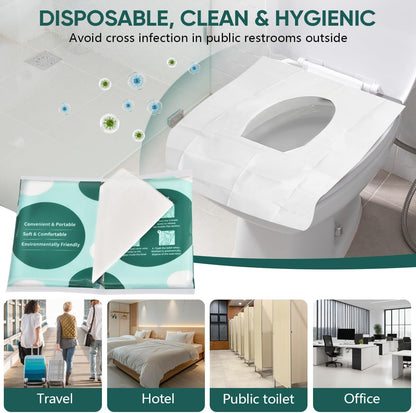60 Pcs Disposable Flushable Paper Toilet Seat Covers Travel Supplies Essentials for Airplane, Public Restrooms, Bathroom, Hotels, Camping, Kids or Adults