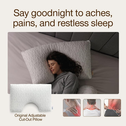 Coop Home Goods Original Cut-Out Adjustable Pillow, King Size Bed Pillows for Neck & Head Support, Memory Foam Pillows - Medium Firm for Side Sleeper, CertiPUR-US/GREENGUARD Gold