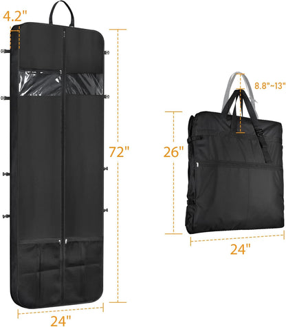 Zilink Wedding Dress Garment Bag 72" Dress Bags for Gowns Long Trifold Bridal Dress Bag with Accessory Pockets and Adjustable Buckles for Wedding dress, Prom Evening Gown [Upgraded Version]