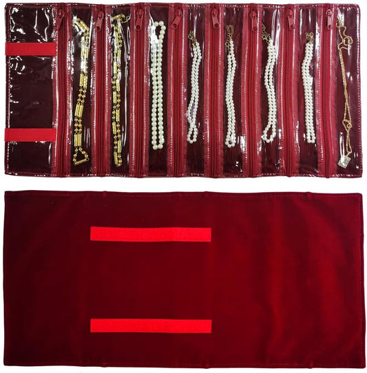 Travel Jewelry Roll Bag Portable Organizer Pouch With Grids&PVC Cover Storage Bags for Necklace, Bracelet, Bracelet,Ring, Badge, Pendant