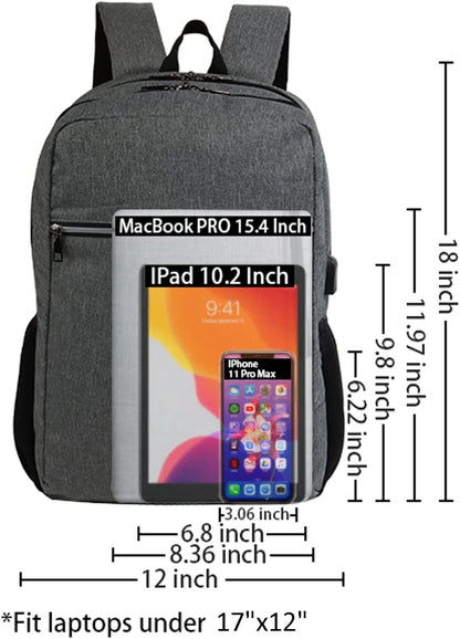Laptop Backpack for Men Women, Travel Business Backpack with USB Charging Port and Anti Theft Pocket, Fits 17 Inch Laptop,Grey