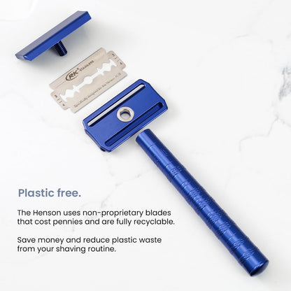 Henson Shaving Razor - Aluminum Double Edge Safety Razor with 5 Spare Blades - 30° Angled Precision With Superior Blade Rigidity- Reusable Single Blade Razors For Men and Women - Mild Aggression