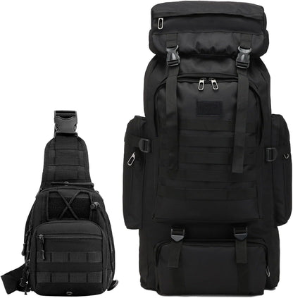 80L 2Pcs Hiking Backpack for Men with Sling Tactical Backpack - Rucksack Molle Military Tactical Waterproof Lightweight Camping Backpack 3 Day Assault Pack for Travel, Climbing, Backpacking