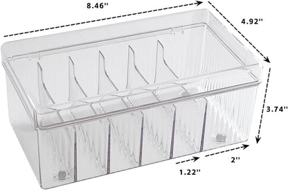 Yesesion Large Cord Organizer Box with Lid and 6 Compartments, 2 Pack Plastic Cable Storage Boxes with Wire Ties, Clear Desk Drawer Organizer for Phone Charger, Battery, Home Office Supplies