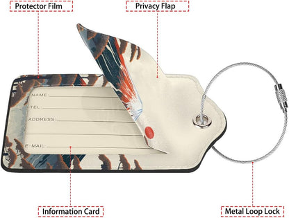 Mount Fuji 2-Pcs Premium Leather Tags with Privacy Covers,Luggage Tag Stainless Steel Loops Ideal for Suitcases, Travel Bags, Backpacks