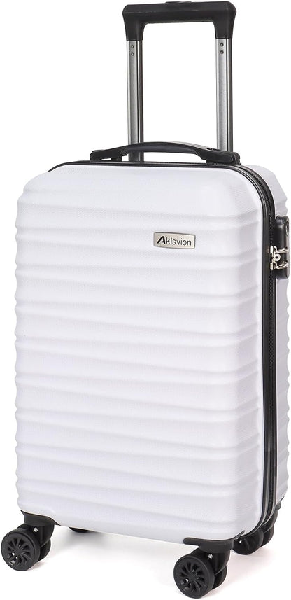 Carry on luggage 20 In suitcase with Spinner Wheels ABS & PC Hardside Luggage（Off white）
