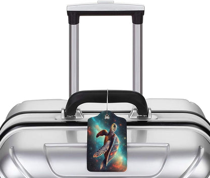 Sea Turtle Leather Luggage Tag with Stainless Steel Ring, Fun Name Id Card Cover Travel Bag Tag Set, Suitable for Travel Bag Luggage Women Men 4 PCS