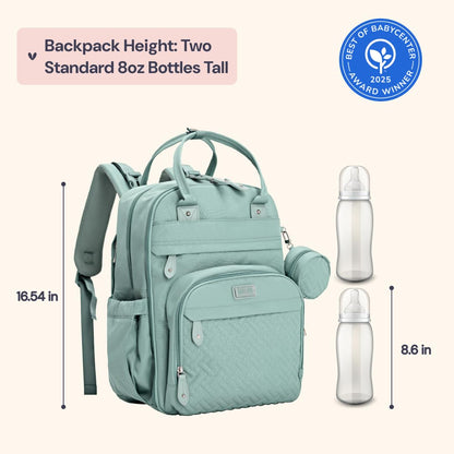 BabbleRoo Diaper Bag Backpack - Baby Essentials Travel Bag - Multi Function Water Resistant Diaper Bag, Travel Essentials Baby Bag with Changing Pad, Stroller Straps & Pacifier Case – Sage Green