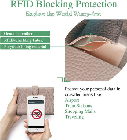 RFID Blocking Passport Holder for Travel Women – Leather Passport Holder for Men with Card Slots, Coin Wallet & SIM Slot – Slim Genuine Leather Travel Organizer – Mauve Pink