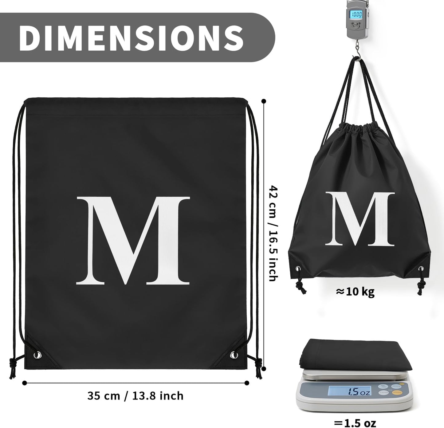 ZOMFELT 6Pcs Drawstring Backpack Drawstring Gym Bags, Foldable Draw String Backpack with Multiple Colors and Letters, Lightweight Polyester Cinch Bag for Gift, Beach, Sports, Travel, Swim (Letter M)