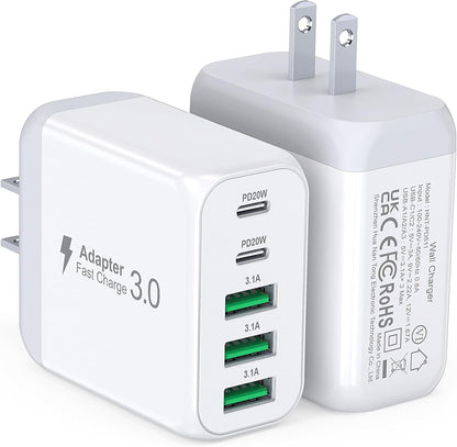 USB C Wall Charger Block, 2Pack 50W 5-Port C Charger Fast Charging Block PD Power Adapter +QC 3.0 Multiport Type C Box Brick Cube USB A Wall Plug for iPhone 16/15/14 Pro Max Plus, iPad,Samsung Galaxy