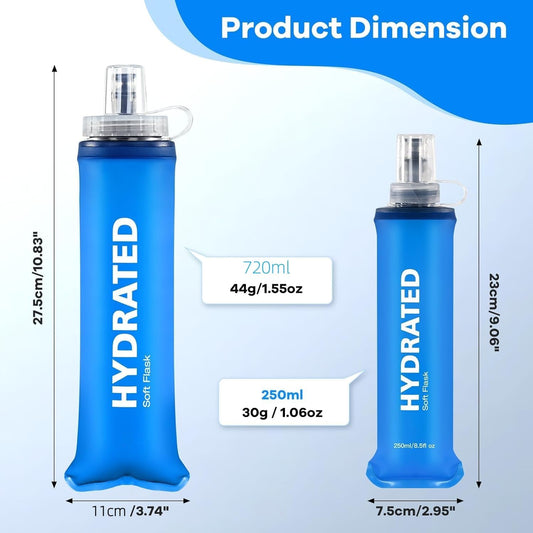 24oz Collapsible Soft Water Bottle, BPA-Free, Soft Flask with Bite Valve, for Climbing, Running, Hiking, Marathon (Bule & Grey, 2Pack)