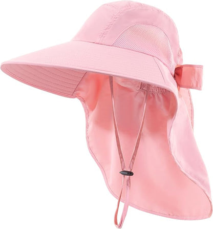 Womens Sun Hat UV Protection, Foldable Waterproof Wide Brim Bucket Hats with Neck Flap for Summer Beach Fishing Hiking