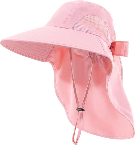 Womens Sun Hat UV Protection, Foldable Waterproof Wide Brim Bucket Hats with Neck Flap for Summer Beach Fishing Hiking