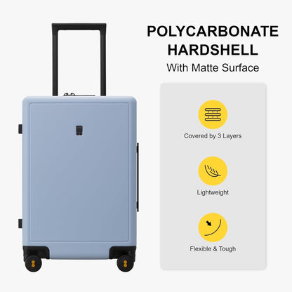 LEVEL8 Elegance Carry-on Suitcase, 20 Inch Carry on Luggage, Hardside Large Suitcases with Wheels, Tavel Bag with Tsa Lock, Light Blue