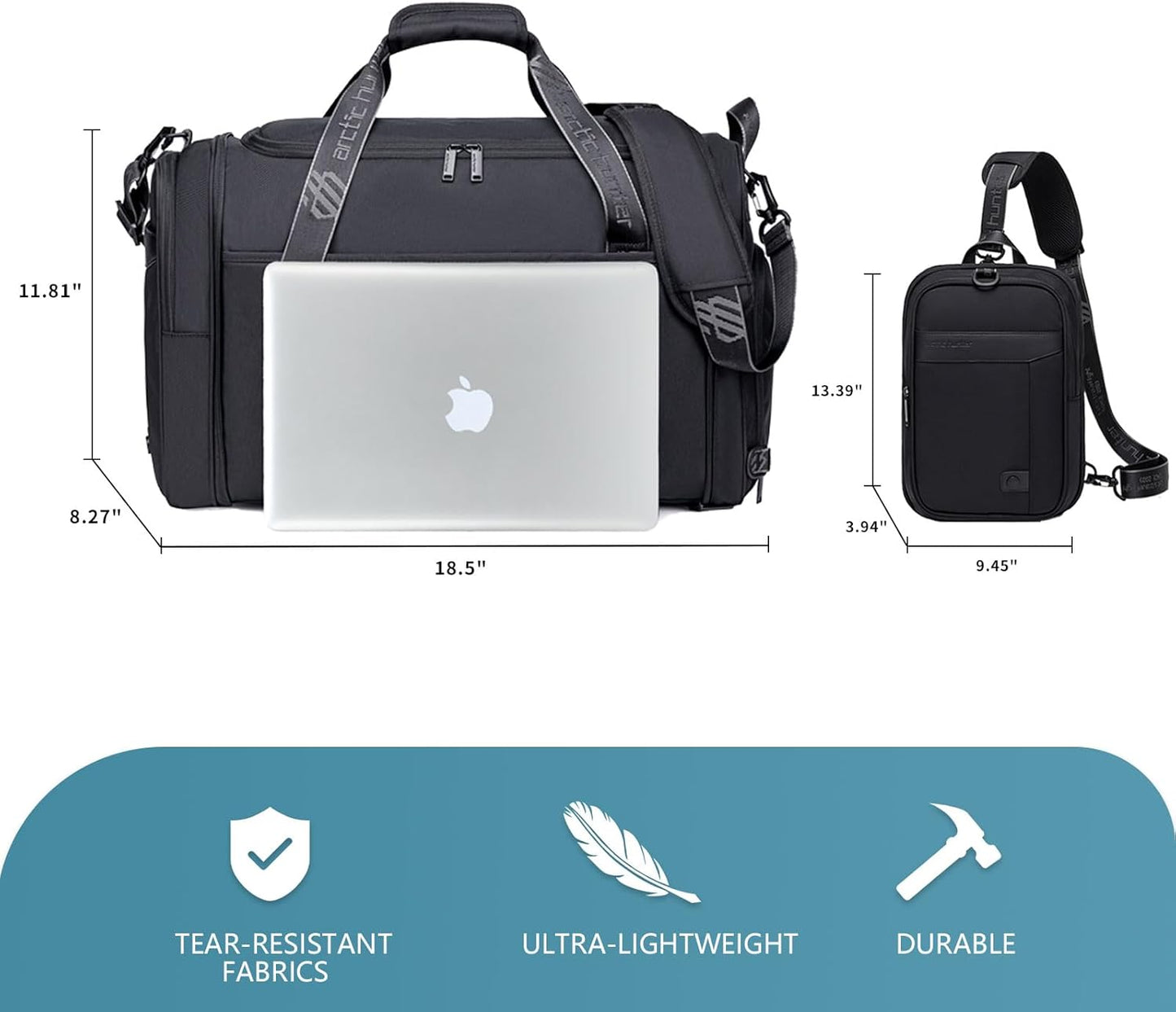 Gym Bags for Men Women, 42L Large Travel Duffle Bag, Carry On Bag for Airplanes with Shoe Compartment for Sports, Weekend Trips, Overnight and Camping - Black