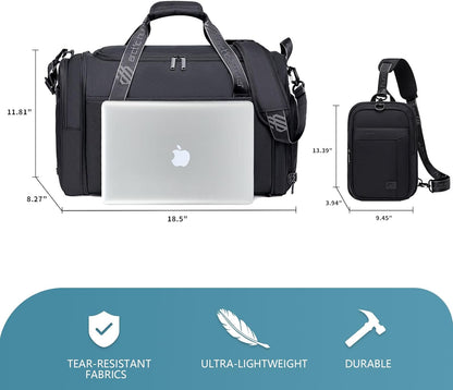 Gym Bags for Men Women, 42L Large Travel Duffle Bag, Carry On Bag for Airplanes with Shoe Compartment for Sports, Weekend Trips, Overnight and Camping - Black