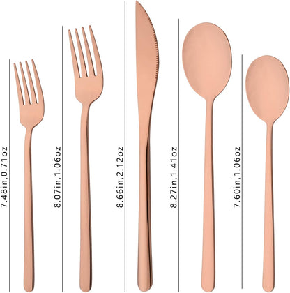 20 Pieces Silverware Set 304 Stainless Steel, Healthy & Eco-Friendly Silver Travel Mirror Polished Rose Gold Knife Fork Spoon Salad Fork Dessert Spoon Flatware Set, Service for 4