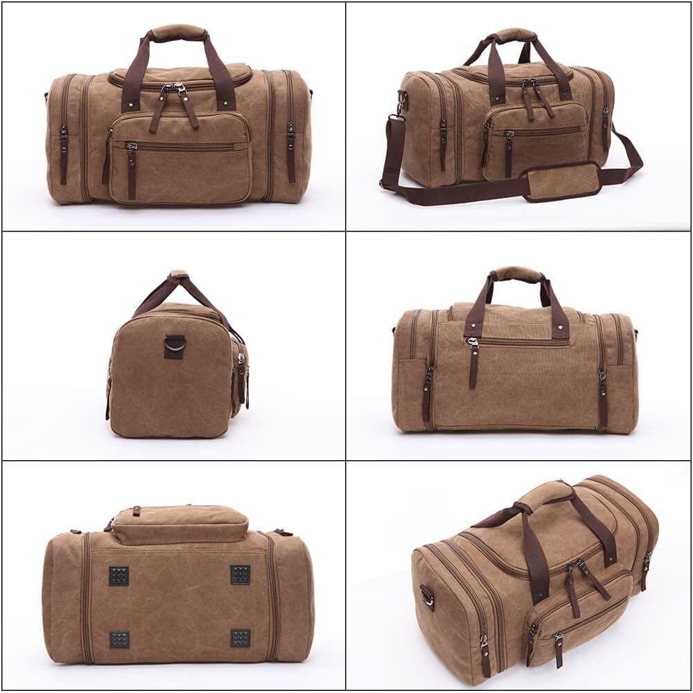 Duffle Bag for Travel, Large Canvas Duffel Bag for Travelling Overnight Weekender Bag Carry On Bag for Men Women Grey