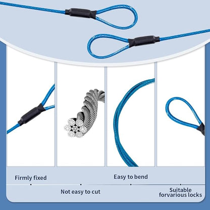 3.3mm Steel Wire Rope Outdoor Travel Security Cable Lock,Braided Steel Coated Safety Cable Luggage Lock,Safety Cable Wire Rope Chain Lock Double Loop Lightweight (Blue, 24in/2Pcs)