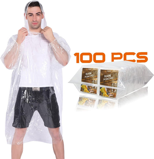 Rain Ponchos,with Drawstring Hood （10 Pack） Emergency Disposable Rain Ponchos Family Pack for Adults,Clear