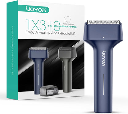 VOYOR Foil Shaver Electric Razor for Men 3 in 1 Shavers for Men with Double Foil Wet & Dry Face Shaver Lightweight Handheld Smooth Shave IPX6 Washable USB-C Rechargeable Travel Razor TX310 (Blue)
