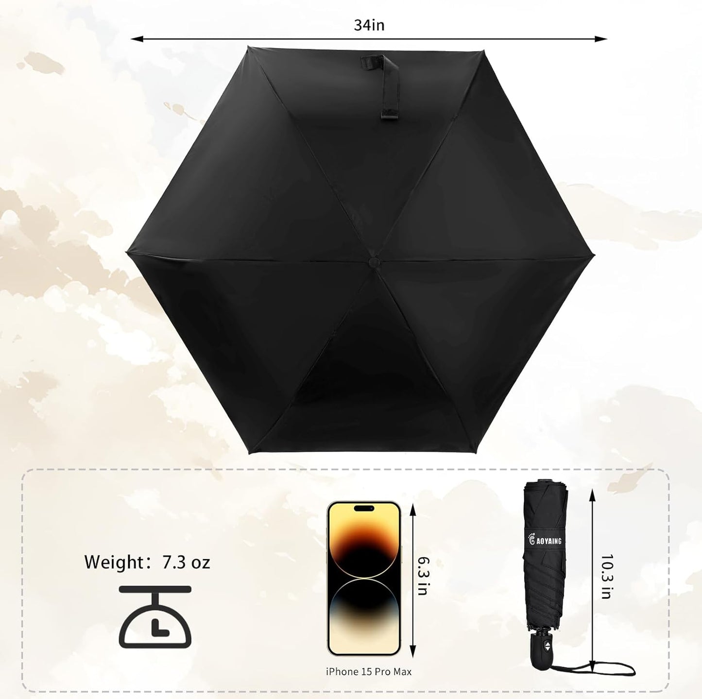 GAOYAING Compact Automatic Travel Umbrella with Case, Mini Small Folding Sun UV, Pocket Purse Umbrella