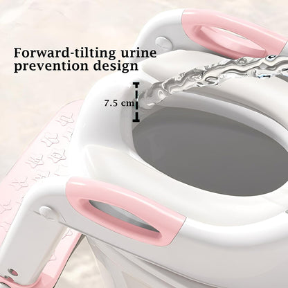 Potty Training Seat Upgraded 2-in-1 Potty Toilet for Kids Boys and Girls, Adjustable Step & Seat Height with Splash Guard Anti-Slip Pad Step Stool(White and Pink)