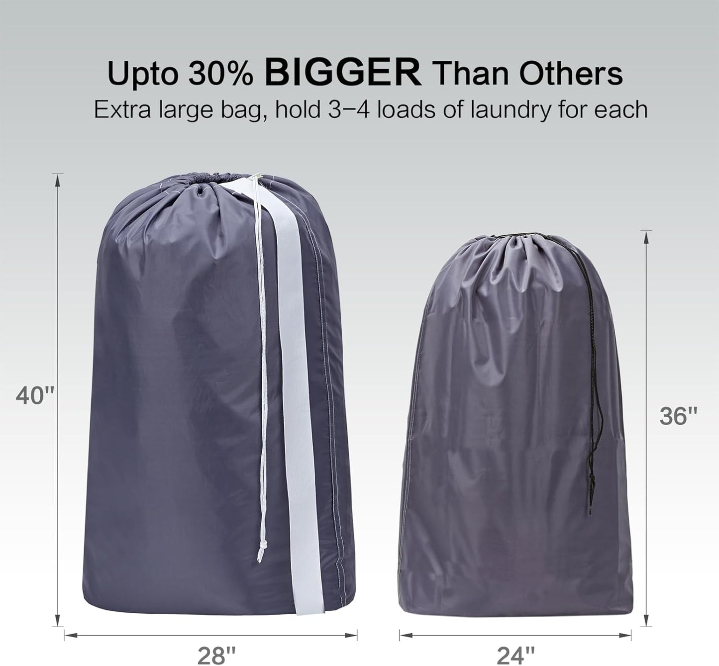 HOMEST 2 Pack XL Nylon Laundry Bag with Strap Machine Washable Large Dirty Clothes Organizer Easy Fit a Laundry Hamper or Basket Can Carry Up to 4 Loads of Laundry Grey
