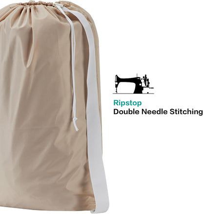 HOMEST 2 Pack XL Nylon Laundry Bag with Strap, Large Dirty Garments Organizer, Easy Fit a Hamper or Clothing Basket, Can Carry Up to 4 Loads of Clothes, Beige