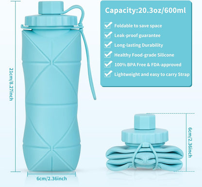 Silicone Collapsible Water Bottles,Lightweight Reusable Leakproof For Traveling Camping Hiking Cycling Sports Outdoor,Foldable Portable Travel Water Bottle 600ML Dark Blue And Pink 2Pack.