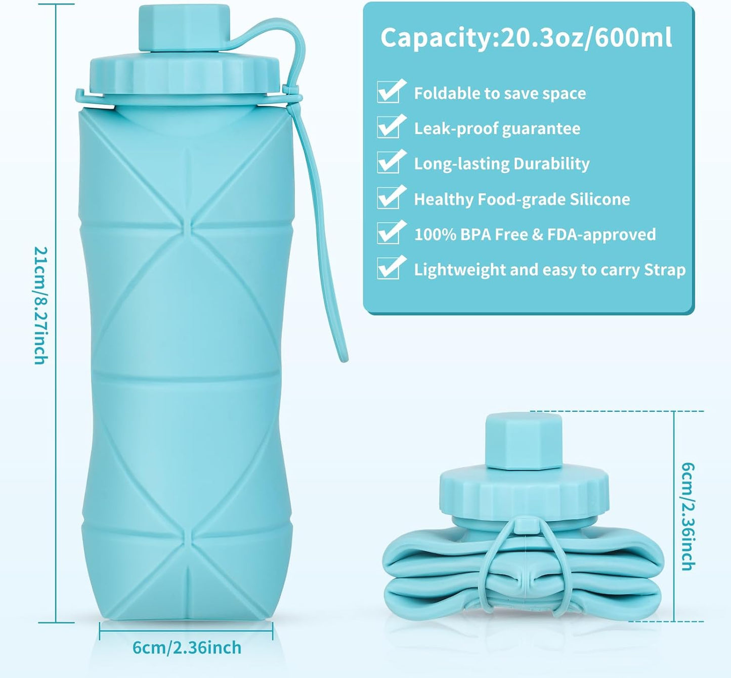 Silicone Collapsible Water Bottles,Lightweight Reusable Leakproof For Traveling Camping Hiking Cycling Sports Outdoor,Foldable Portable Travel Water Bottle 600ML Pink 1Pack.