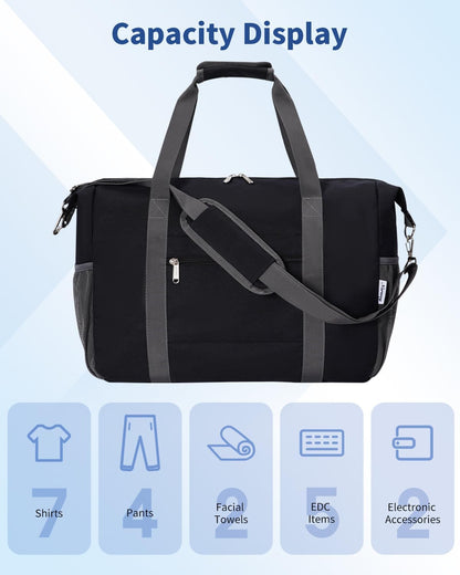 Narwey 18x14x8 Inches Travel Bag Spirit Airlines Frontier Personal Item Bag, Travel Duffel With Wet Pocket Carry on Bag for Airplane Underseat Duffle Overnight for Women and Men (Black)