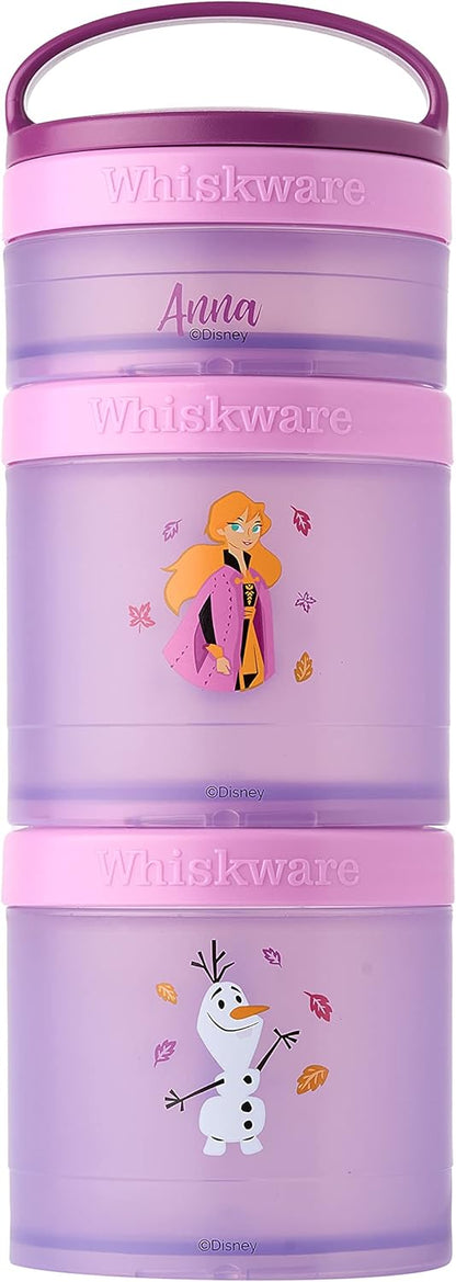 Whiskware Disney Princess Frozen, Stackable Snack Containers for Kids, Durable Food Storage Containers for Daycare, Car, and Airplane Travel, Dishwasher Safe, Anna and Olaf