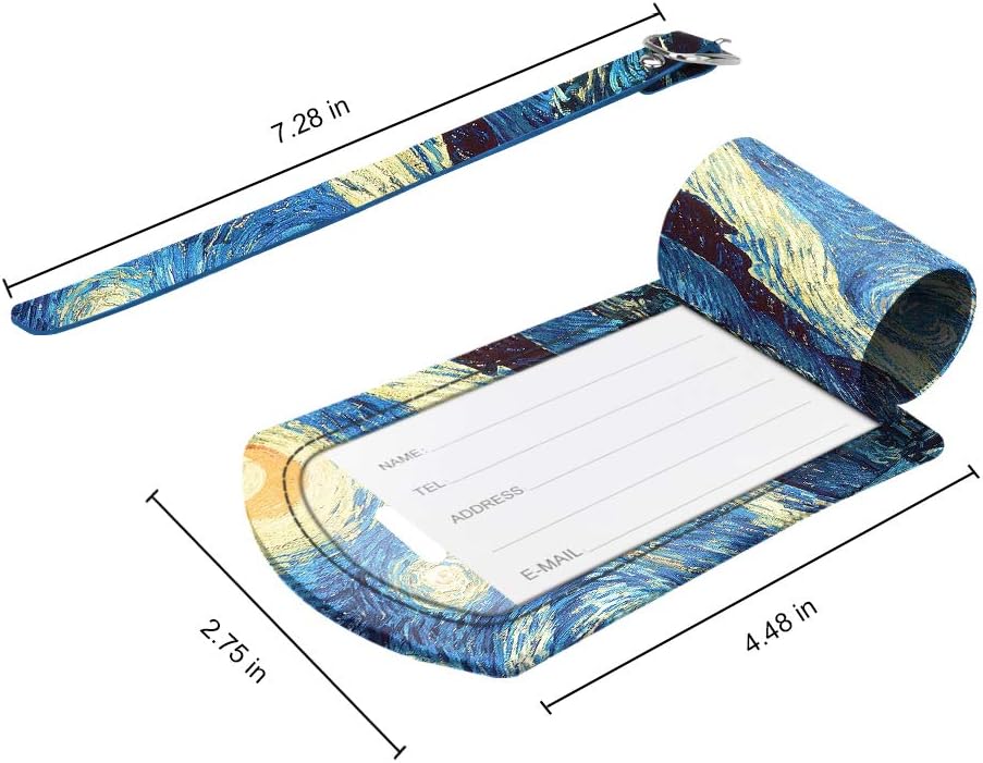FINTIE 2 Pack Luggage Tags, Leather Name ID Labels with Privacy Cover for Travel Bag Suitcase, Theme - Starry Night