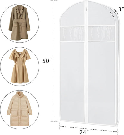 Zilink Clear Suit Coat Bags for Storage 50-inch Dress Bags for Hanging Clothes with 3" Gusset Suit Cover Bag for Coat, Dress Closet Storage