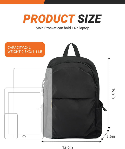 Multi-Pocket Laptop Backpack, 24L Capacity, Fits 14-inch Laptop, 16.9x12.6x5.5 inches, 1.1 lbs, Black/Navy/Gray (Blue)