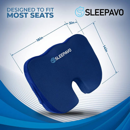 Sleepavo Office Chair Cushion - Seat Cushion for Tailbone Pain Relief - Butt Pillow for Coccyx, Sciatica, and Lower Back Pain - Orthopedic Chair Pad for Lumbar Support in Office Desk (Navy Blue)