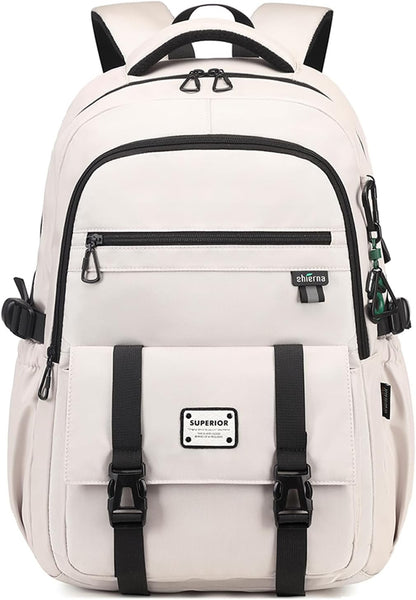 Lanola College Backpack Casual Daypacks for Men, Women & Students, Perfect Daily Backpack for School, Work, and Travel, Fits 17.3 Inch Laptop (Beige)