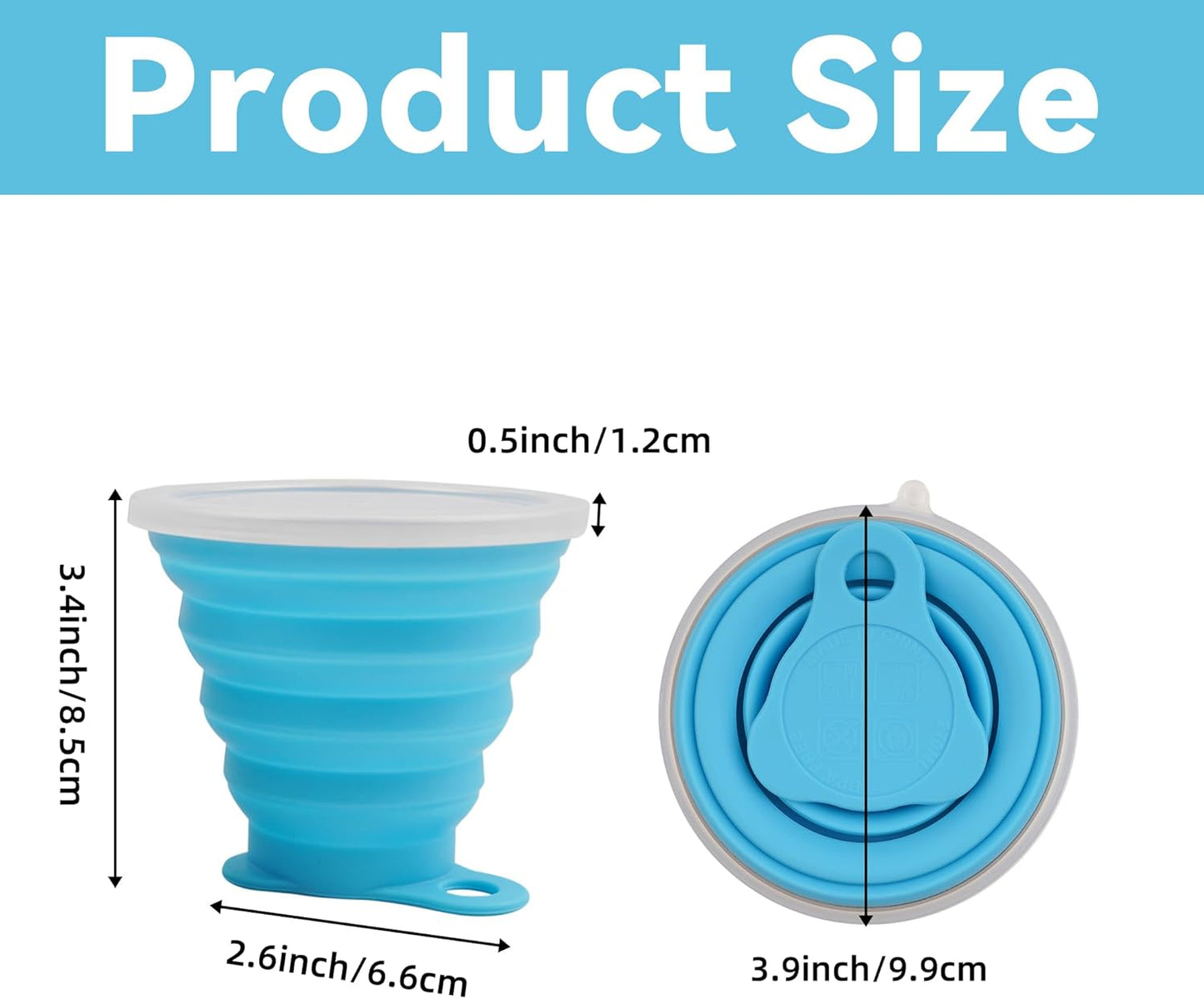 2 Pack Collapsible Silicone Travel Cups with Lids Portable Folding Camping Cups (Grey & Blue)