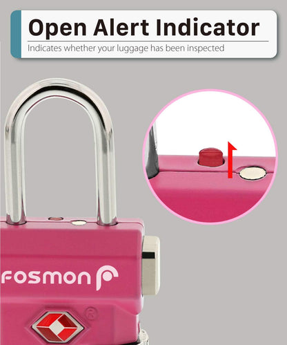Fosmon TSA Approved Luggage Locks, Suitcase Travel Lock with Push Release Button for Extra Security, 3 Digit Combination Padlock for Gym Locker, Backpack Zipper Anti Theft, Gun Case - Silver, 2 Pack
