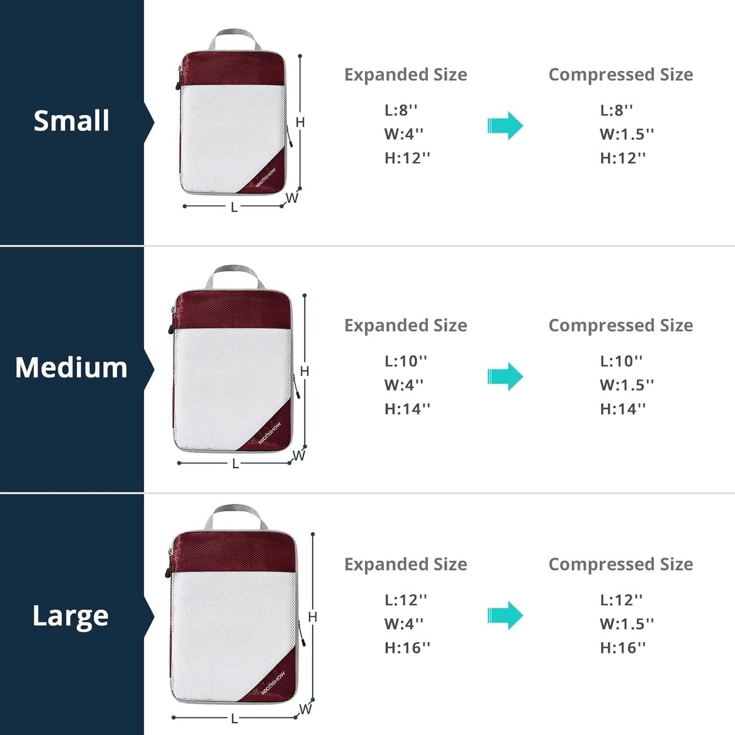 6 Set Compression Packing Cubes for Travel - Compressible, Lightweight, and Space-Saving Packing Cubes, Travel Essentials for Women, Wine