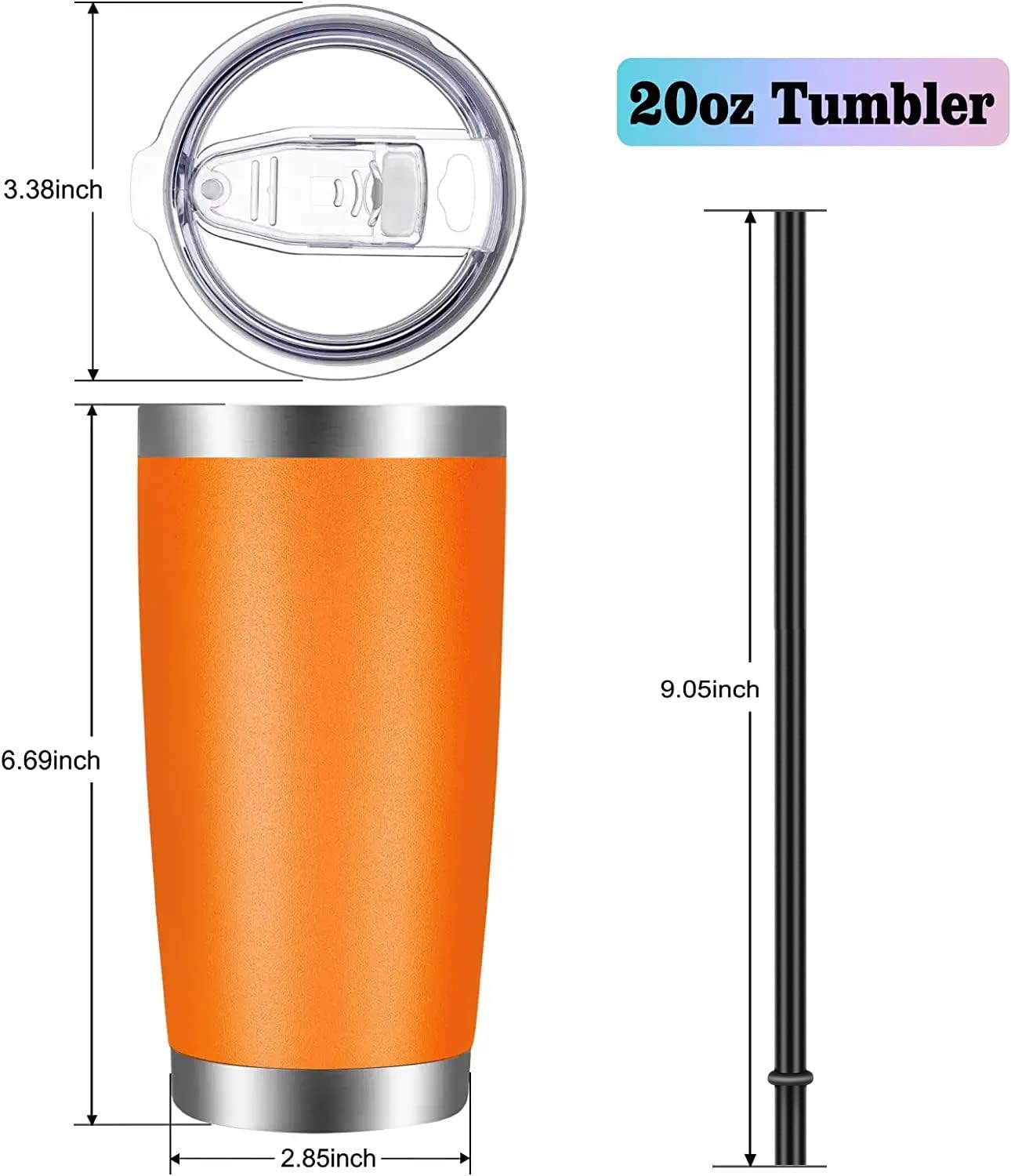 VEGOND 20oz Tumbler with Lid and Straw Stainless Steel Tumbler Cup Bulk Vacuum Insulated Double Wall Travel Coffee Mug Powder Coated Coffee Cup(Orange 6 Pack)