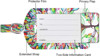 FINTIE 2 Pack Luggage Tags, Leather Name ID Labels with Privacy Cover for Travel Bag Suitcase, Theme - Love Tree