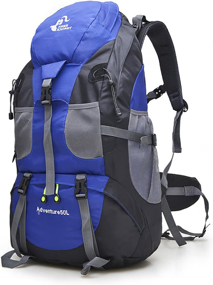 Bseash 50L Hiking Backpack, Water Resistant Lightweight Outdoor Sport Daypack Travel Bag for Camping Climbing Skiing Cycling (Blue - No Shoe Compartment)
