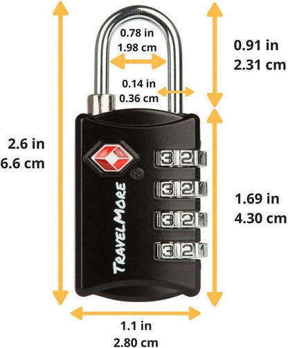 TSA Luggage Locks with 4 Digit Combination – Heavy Duty Set Your Own Padlocks for Travel, Baggage, Suitcases & Backpacks - 1 Pack Black