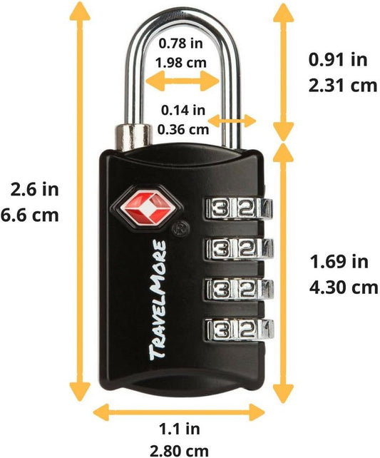 TSA Luggage Locks with 4 Digit Combination – Heavy Duty Set Your Own Padlocks for Travel, Baggage, Suitcases & Backpacks - 1 Pack Black