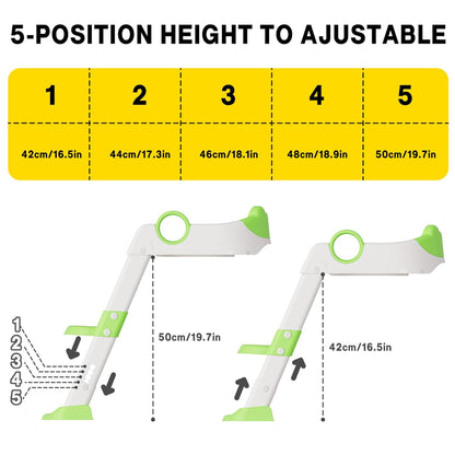 Potty Training Seat with Step Stool Ladder, Toddler Toilet Seat with PU Cushion, Adjustable 5-Level Height, Foldable Potty Training Toilet for Kids Boys Girls, Anti-Slip Pads Ladder