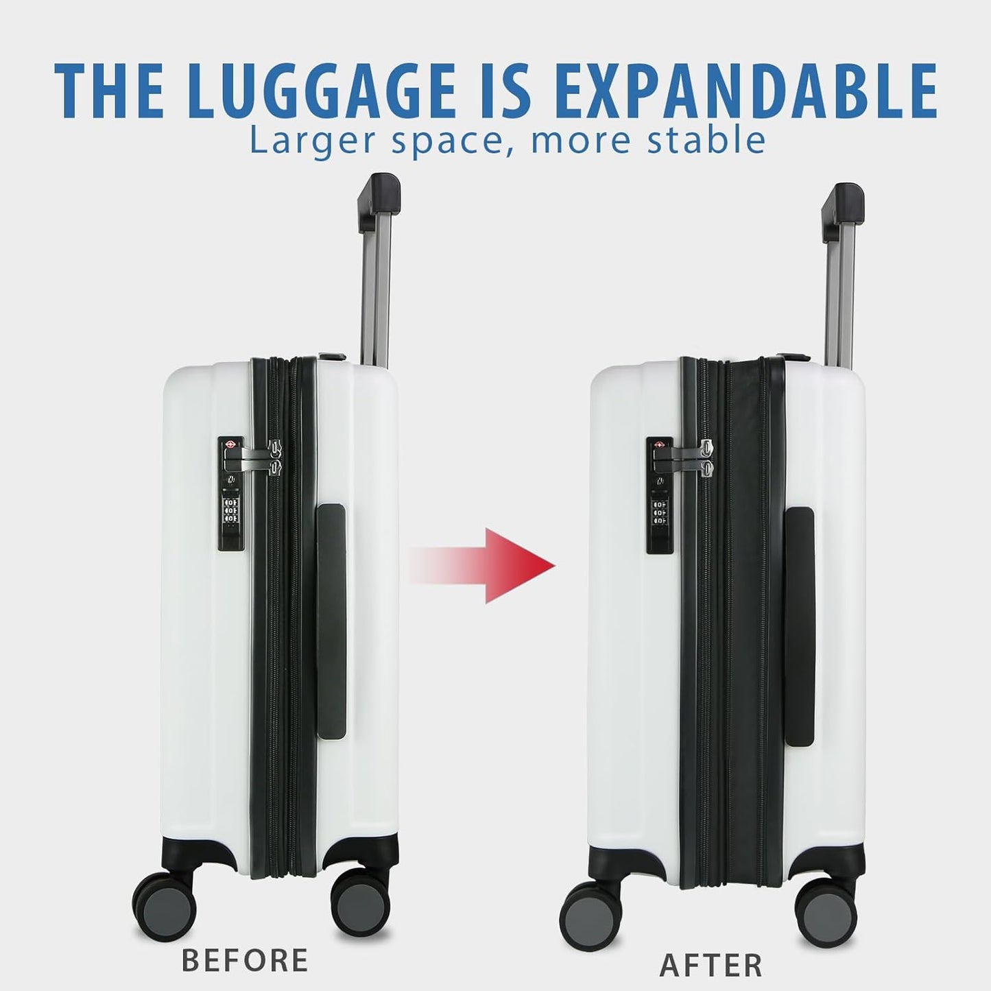 KROSER Hardside Expandable Carry On Luggage with Spinner Wheels & Built-in TSA Lock, Durable Suitcase Rolling Luggage with USB Port, Carry-On 20-Inch, White