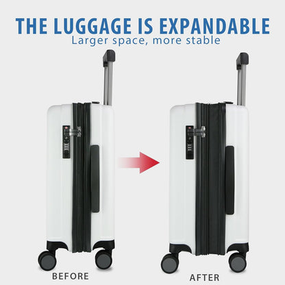 KROSER Hardside Expandable Carry On Luggage with Spinner Wheels & Built-in TSA Lock, Durable Suitcase Rolling Luggage with USB Port, Carry-On 20-Inch, White